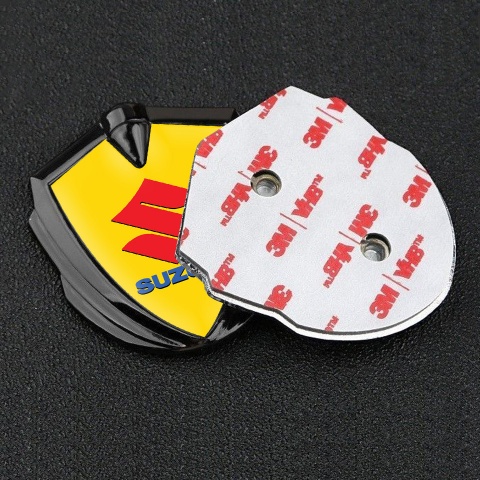 Suzuki Metal Emblem Self Adhesive Graphite Yellow Print Crimson Logo