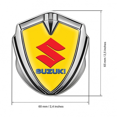 Suzuki Metal Emblem Self Adhesive Silver Yellow Print Crimson Logo