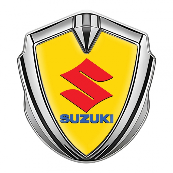 Suzuki Metal Emblem Self Adhesive Silver Yellow Print Crimson Logo