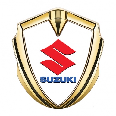 Suzuki Emblem Trunk Badge Gold White Print Crimson Logo Design