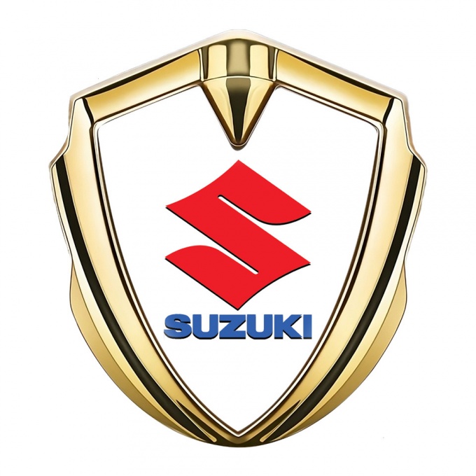 Suzuki Emblem Trunk Badge Gold White Print Crimson Logo Design