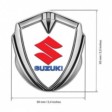 Suzuki Emblem Trunk Badge Silver White Print Crimson Logo Design