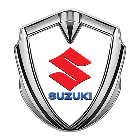 Suzuki Emblem Trunk Badge Silver White Print Crimson Logo Design