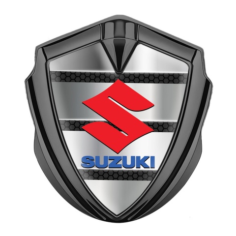 Suzuki Metal Emblem Badge Graphite Hex Pattern Crimson Logo Edition