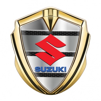 Suzuki Metal Emblem Badge Gold Hex Pattern Crimson Logo Edition