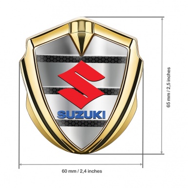 Suzuki Metal Emblem Badge Gold Hex Pattern Crimson Logo Edition