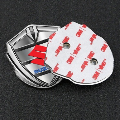 Suzuki Metal Emblem Badge Silver Hex Pattern Crimson Logo Edition