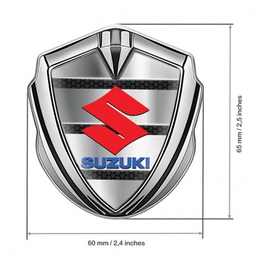 Suzuki Metal Emblem Badge Silver Hex Pattern Crimson Logo Edition