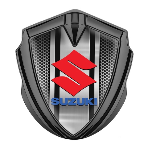 Suzuki Bodyside Domed Emblem Graphite Metal Texture Crimson Logo