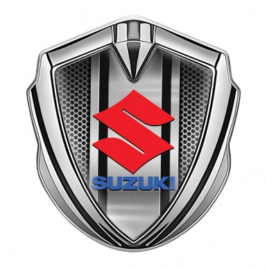 Suzuki Bodyside Domed Emblem Silver Metal Texture Crimson Logo