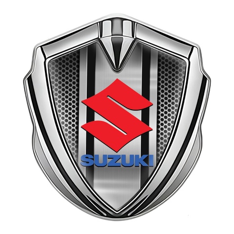 Suzuki Bodyside Domed Emblem Silver Metal Texture Crimson Logo