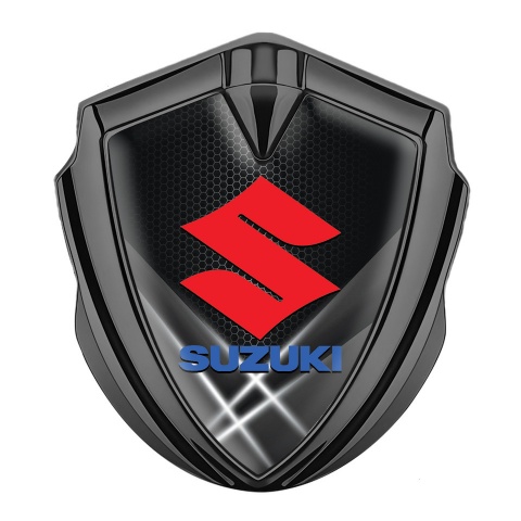 Suzuki Emblem Metal Badge Graphite White Hex Crimson Logo Design