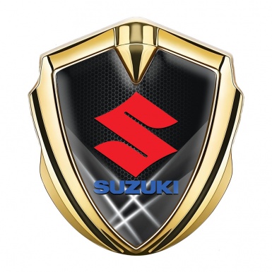 Suzuki Emblem Metal Badge Gold White Hex Crimson Logo Design