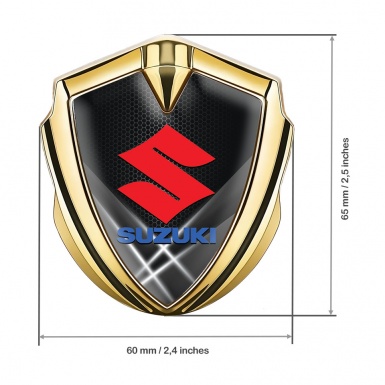 Suzuki Emblem Metal Badge Gold White Hex Crimson Logo Design