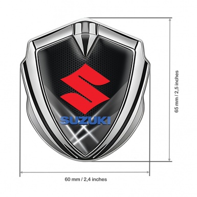 Suzuki Emblem Metal Badge Silver White Hex Crimson Logo Design