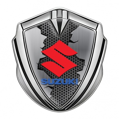 Suzuki 3d Emblem Badge Silver Broken Pattern Crimson Logo Design