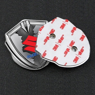 Suzuki 3d Emblem Badge Silver Broken Pattern Crimson Logo Design