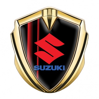 Suzuki Emblem Car Badge Gold Crimson Stripes Classic Logo Variant