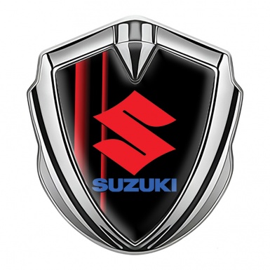 Suzuki Emblem Car Badge Silver Crimson Stripes Classic Logo Variant