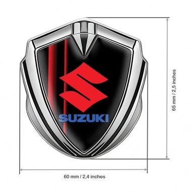 Suzuki Emblem Car Badge Silver Crimson Stripes Classic Logo Variant