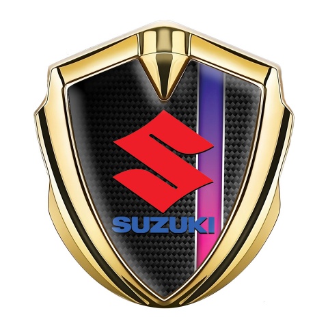 Suzuki Bodyside Emblem Self Adhesive Gold Carbon Purple Stripe Design