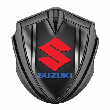 Suzuki Badge Self Adhesive Graphite Metallic Frame Crimson Logo Design