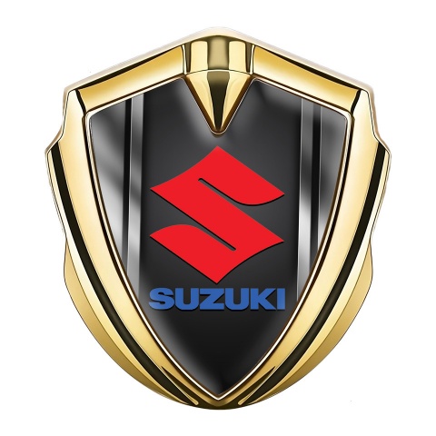 Suzuki Badge Self Adhesive Gold Metallic Frame Crimson Logo Design