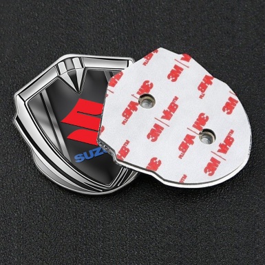 Suzuki Badge Self Adhesive Silver Metallic Frame Crimson Logo Design