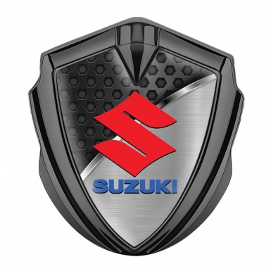 Suzuki Emblem Badge Self Adhesive Graphite Hex Pattern Crimson Logo