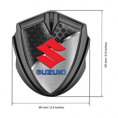 Suzuki Emblem Badge Self Adhesive Graphite Hex Pattern Crimson Logo