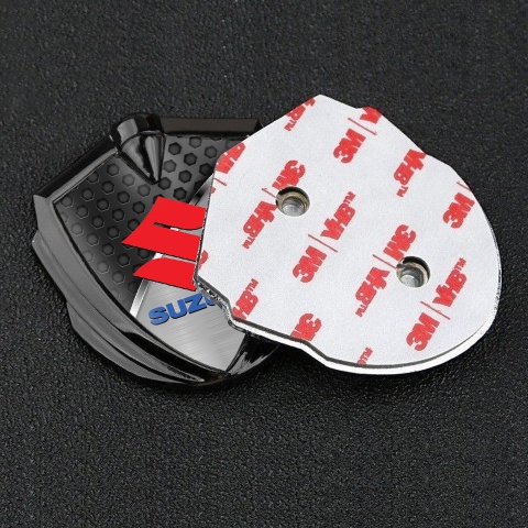 Suzuki Emblem Badge Self Adhesive Graphite Hex Pattern Crimson Logo