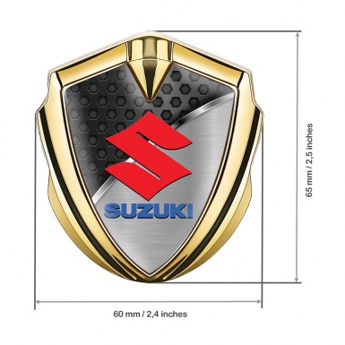 Suzuki Emblem Badge Self Adhesive Gold Hex Pattern Crimson Logo