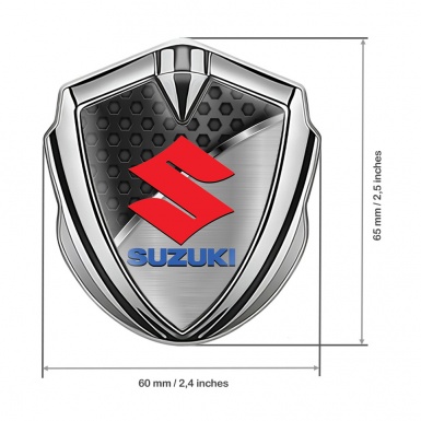 Suzuki Emblem Badge Self Adhesive Silver Hex Pattern Crimson Logo