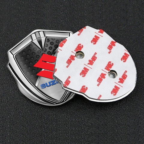 Suzuki Emblem Badge Self Adhesive Silver Hex Pattern Crimson Logo