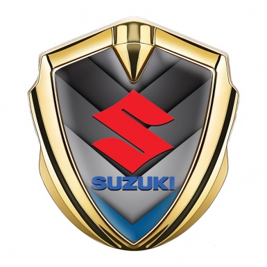 Suzuki Emblem Fender Badge Gold Ribbed Pattern Blue Element Design