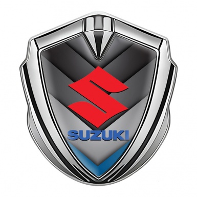 Suzuki Emblem Fender Badge Silver Ribbed Pattern Blue Element Design