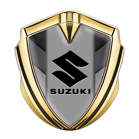 Suzuki Metal Emblem Self Adhesive Gold Greyscale Pattern Black Logo