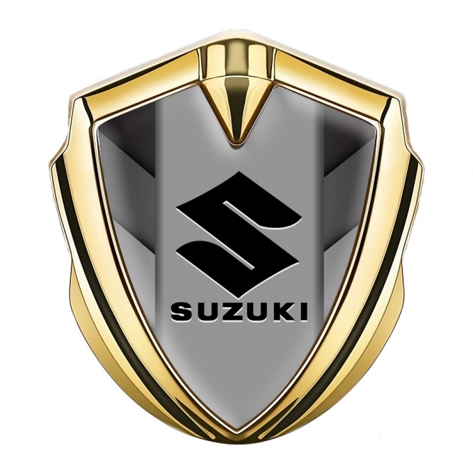 Suzuki Metal Emblem Self Adhesive Gold Greyscale Pattern Black Logo