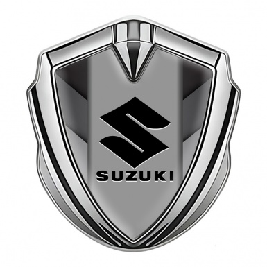 Suzuki Metal Emblem Self Adhesive Silver Greyscale Pattern Black Logo