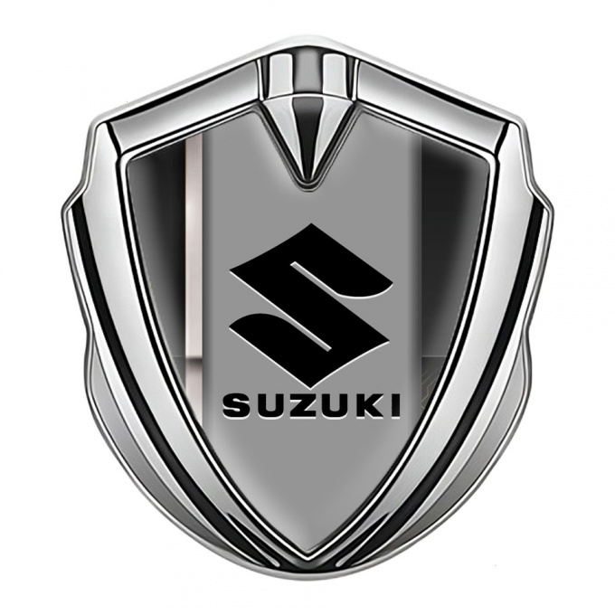 Suzuki Emblem Trunk Badge Silver White Stripe Black Logo Edition