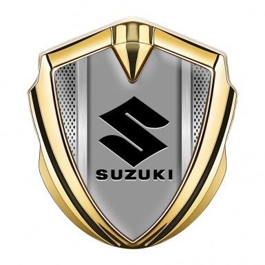 Suzuki Domed Emblem Badge Gold Steel Mesh Black Logo Edition