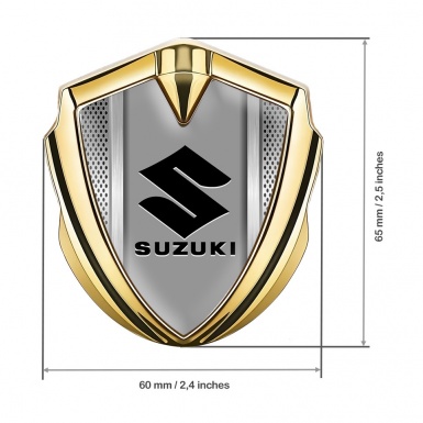 Suzuki Domed Emblem Badge Gold Steel Mesh Black Logo Edition