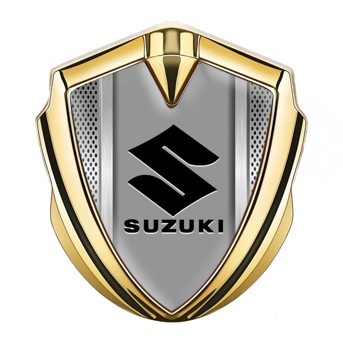 Suzuki Domed Emblem Badge Gold Steel Mesh Black Logo Edition