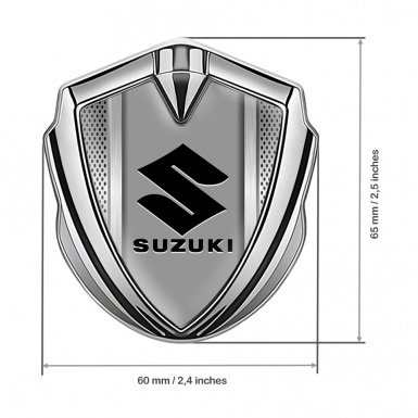 Suzuki Domed Emblem Badge Silver Steel Mesh Black Logo Edition