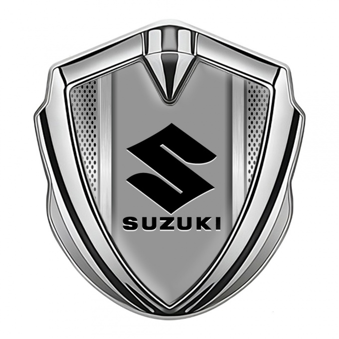 Suzuki Domed Emblem Badge Silver Steel Mesh Black Logo Edition