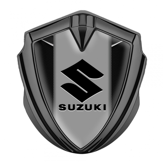 Suzuki Emblem Metal Badge Graphite Dark Fishnet Black Logo Design