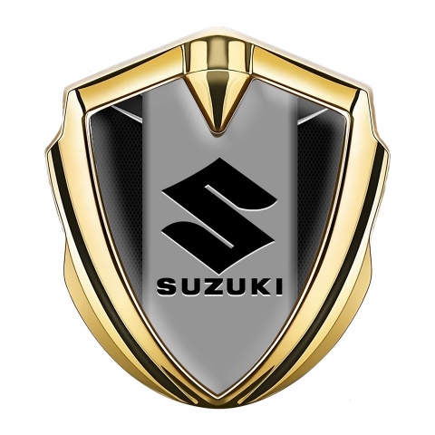 Suzuki Emblem Metal Badge Gold Dark Fishnet Black Logo Design