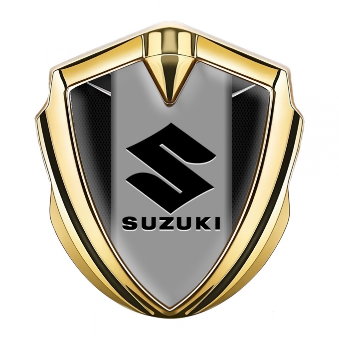 Suzuki Emblem Metal Badge Gold Dark Fishnet Black Logo Design