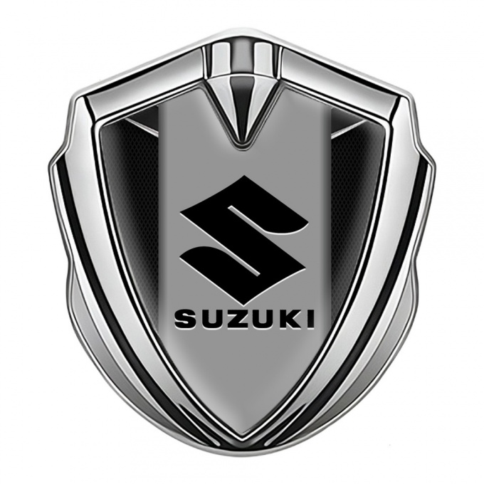 Suzuki Emblem Metal Badge Silver Dark Fishnet Black Logo Design