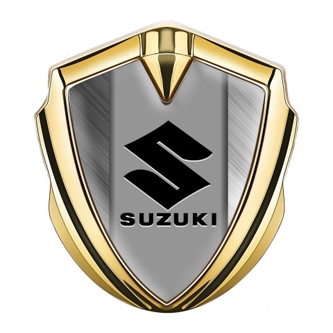 Suzuki 3d Emblem Badge Gold Brushed Steel Black Logo Variant
